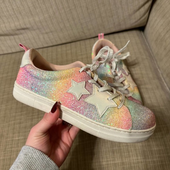 Wonder Nation Girls Pastel Rainbow Star Casual Low-Top Court Sneaker Size 6 - Picture 2 of 8